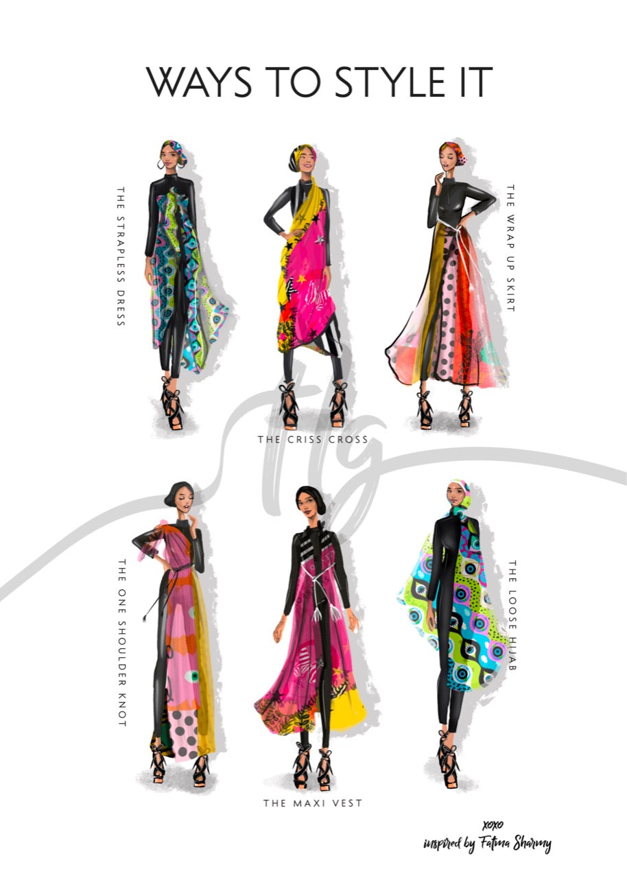 Empowered Coverup by TLG in Imported Stretch Tulle, Vibrant Prints, 59x79 inches ||