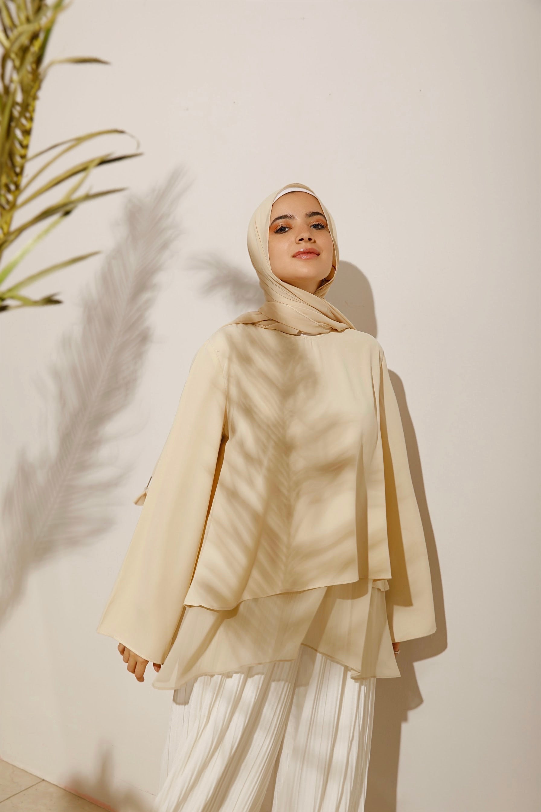 The Lace Garment Layer Up Blouse. Versatile and Chic; Comes in 7 colors || Beige