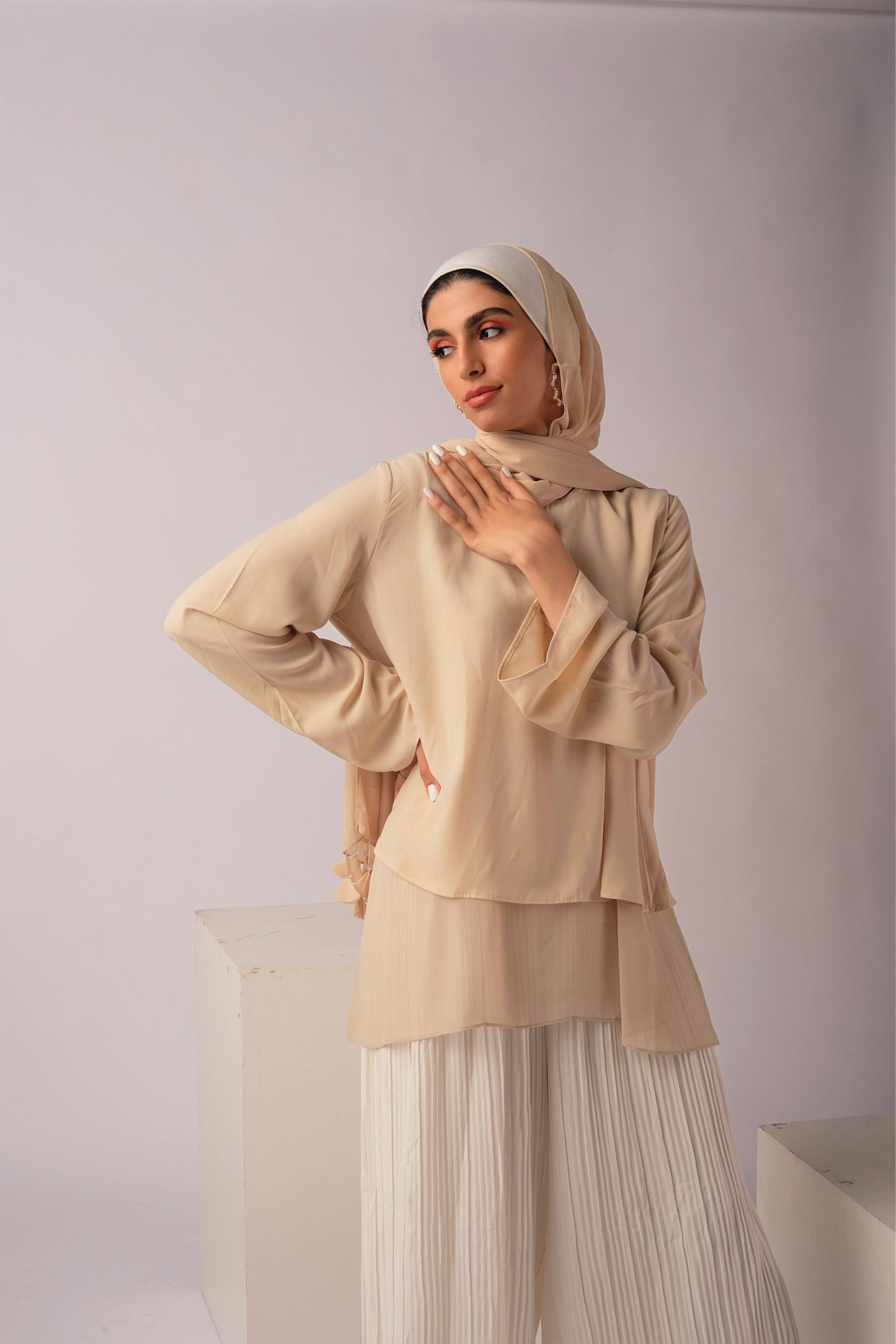 The Lace Garment Layer Up Blouse. Versatile and Chic; Comes in 7 colors || Beige