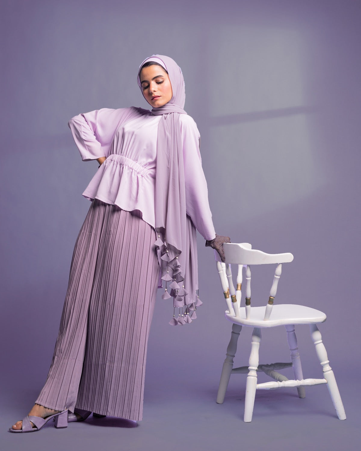 Non sheer textured pants in Italian bubbly fabric || lilac