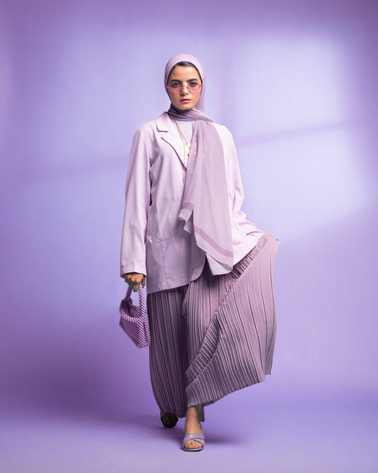 Non sheer textured pants in Italian bubbly fabric || lilac