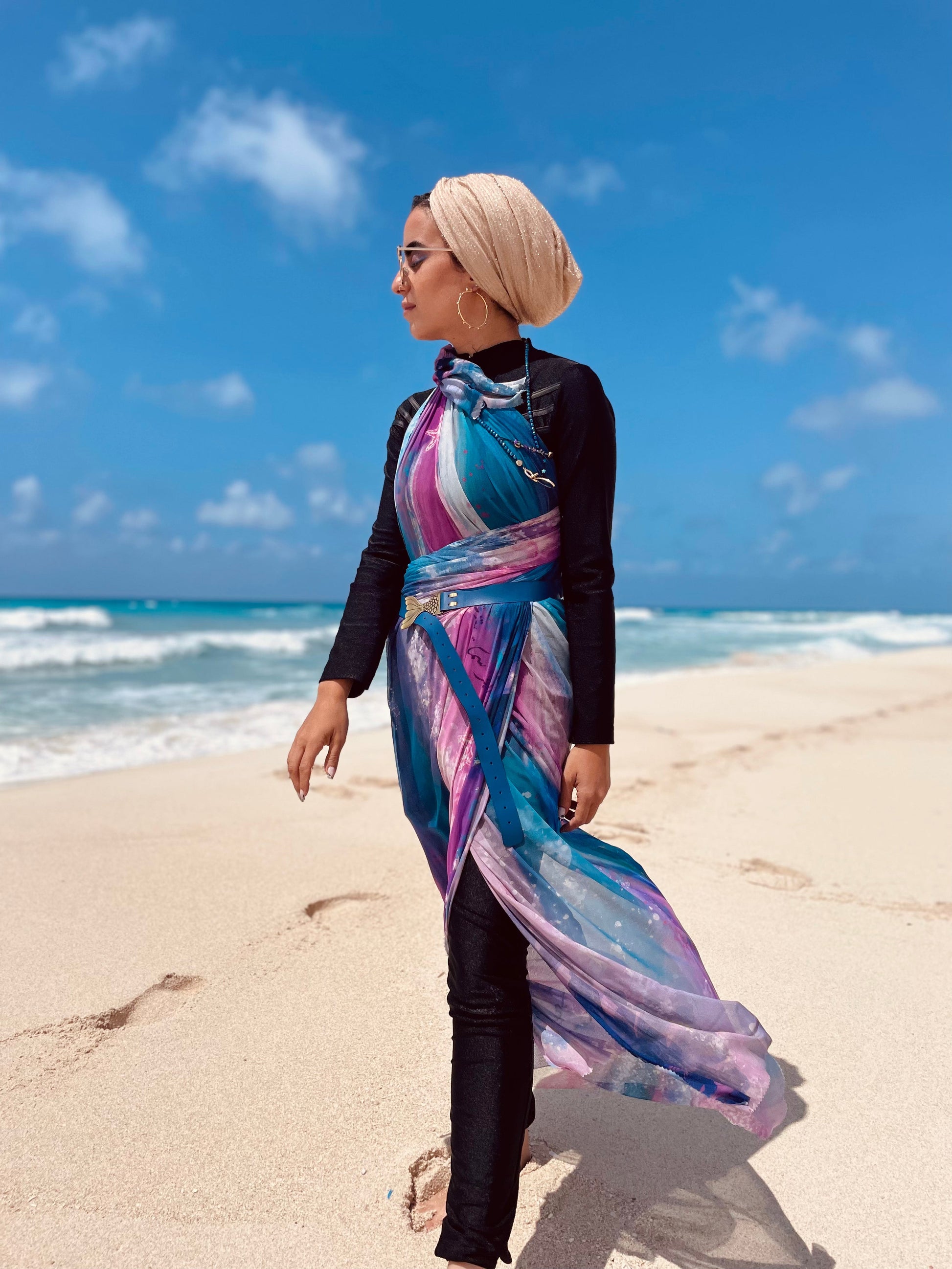 TLG Beach Coverup in Stretch Tulle, Vibrant and Modest, Approximately 59x79 inches