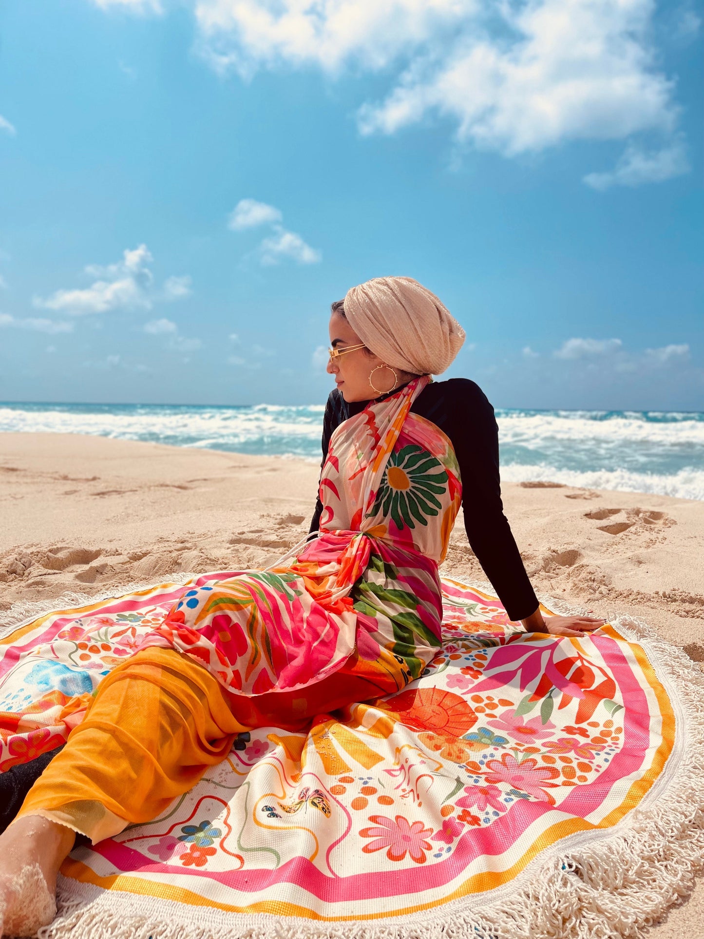 TLG Beach Coverup in Stretch Tulle, Vibrant and Modest, Approximately 59x79 inches