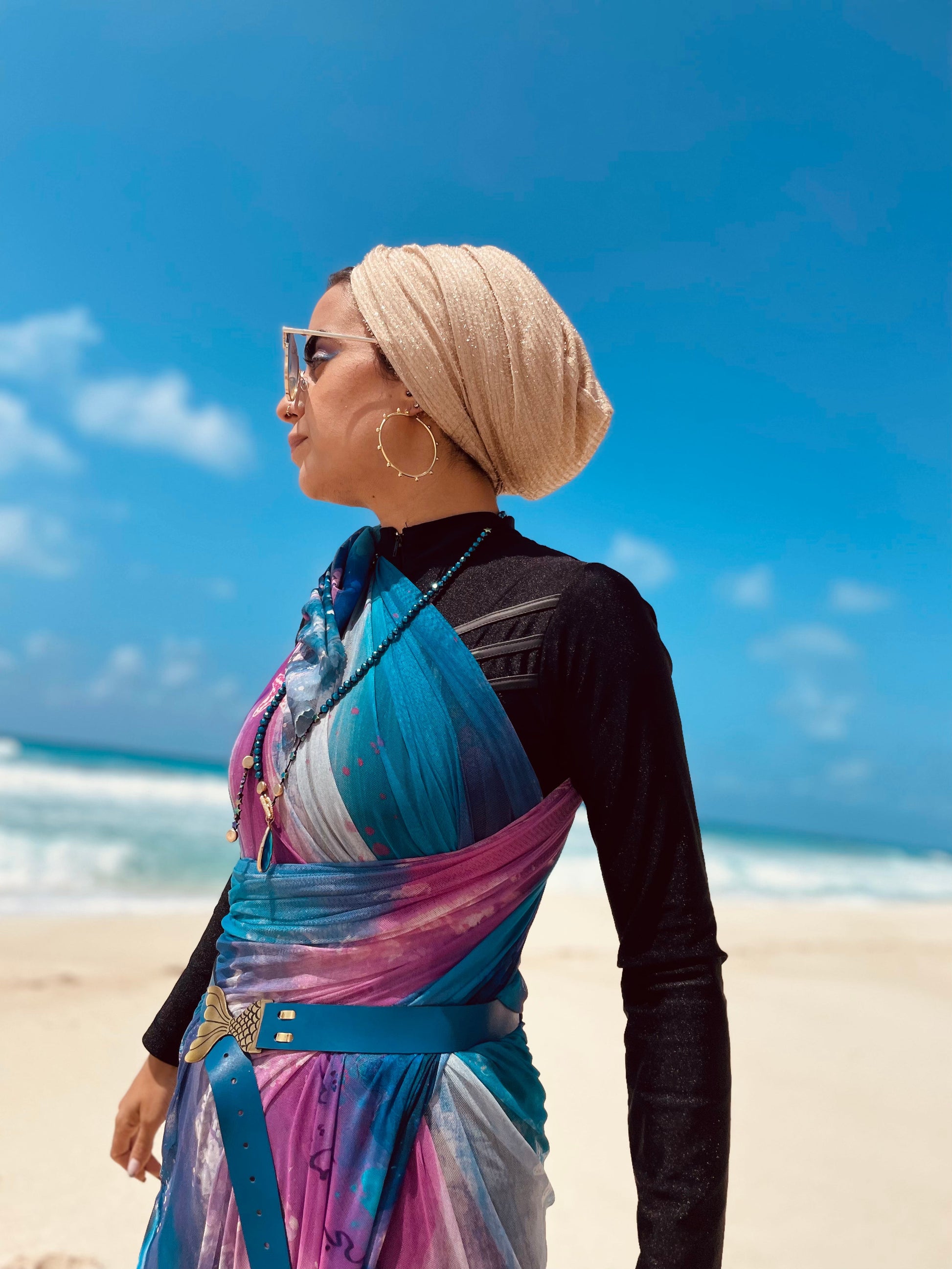 TLG Beach Coverup in Stretch Tulle, Vibrant and Modest, Approximately 59x79 inches