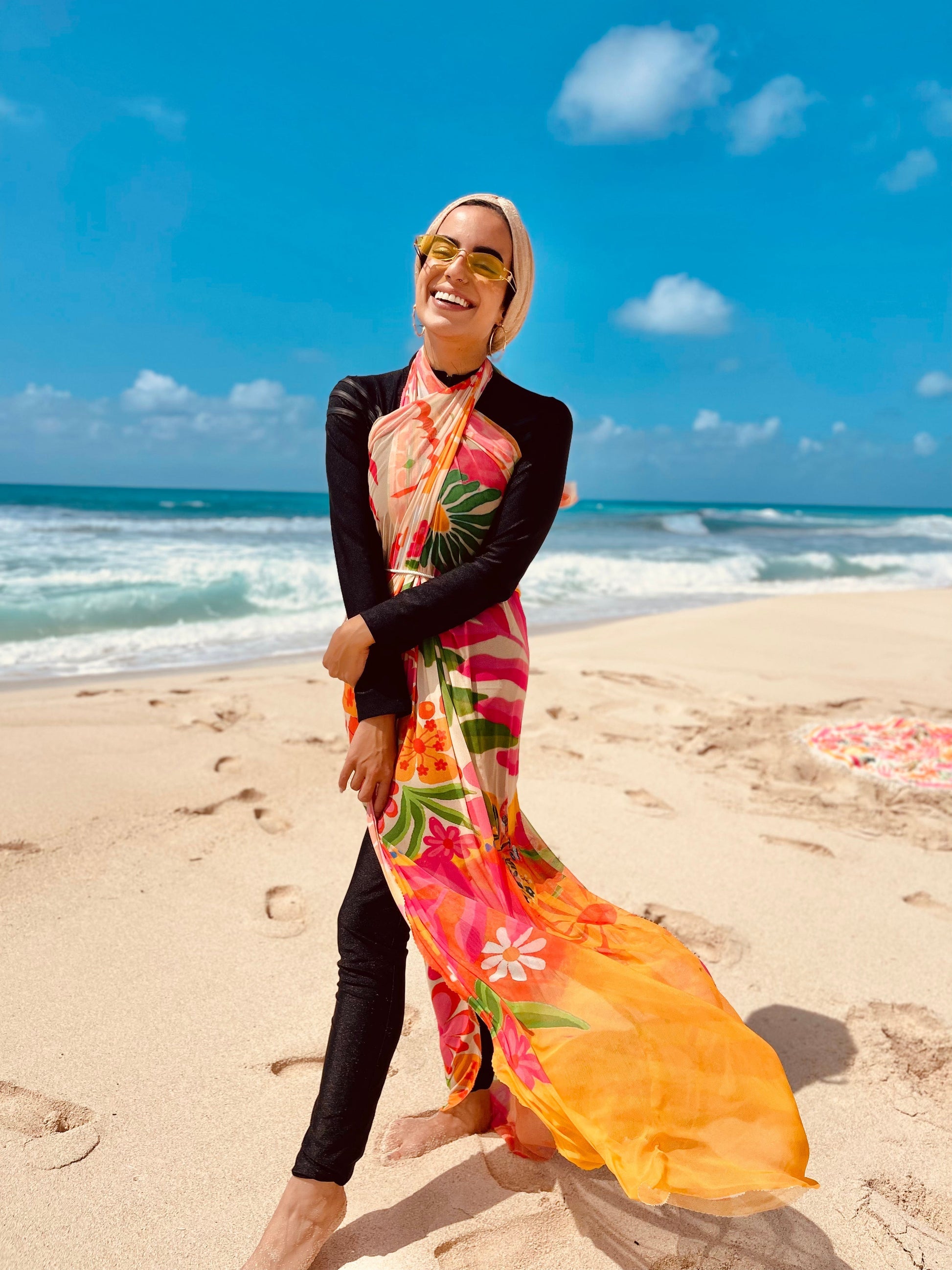 TLG Beach Coverup in Stretch Tulle, Vibrant and Modest, Approximately 59x79 inches