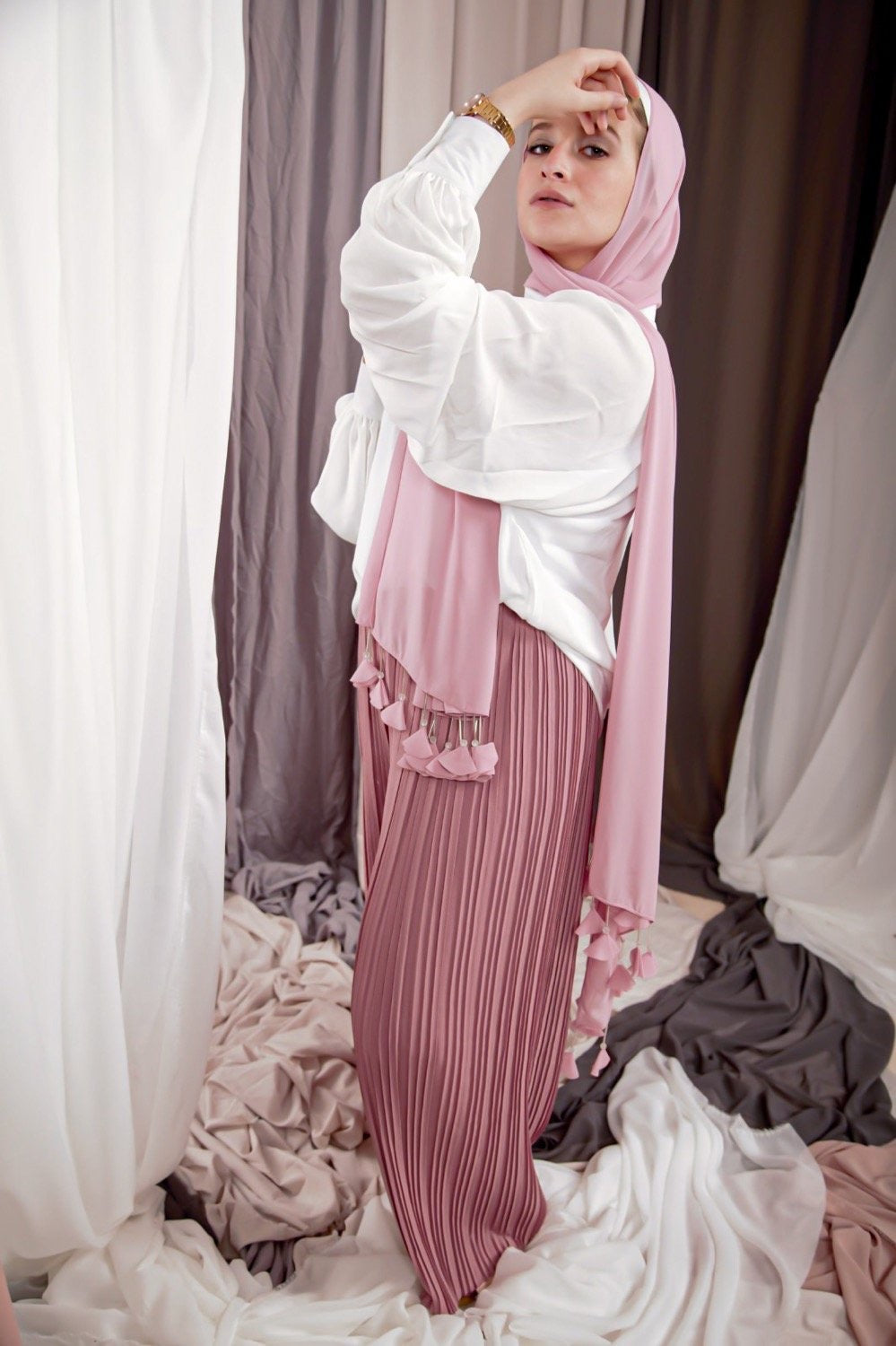 Non sheer textured pants in Italian bubbly fabric || blush