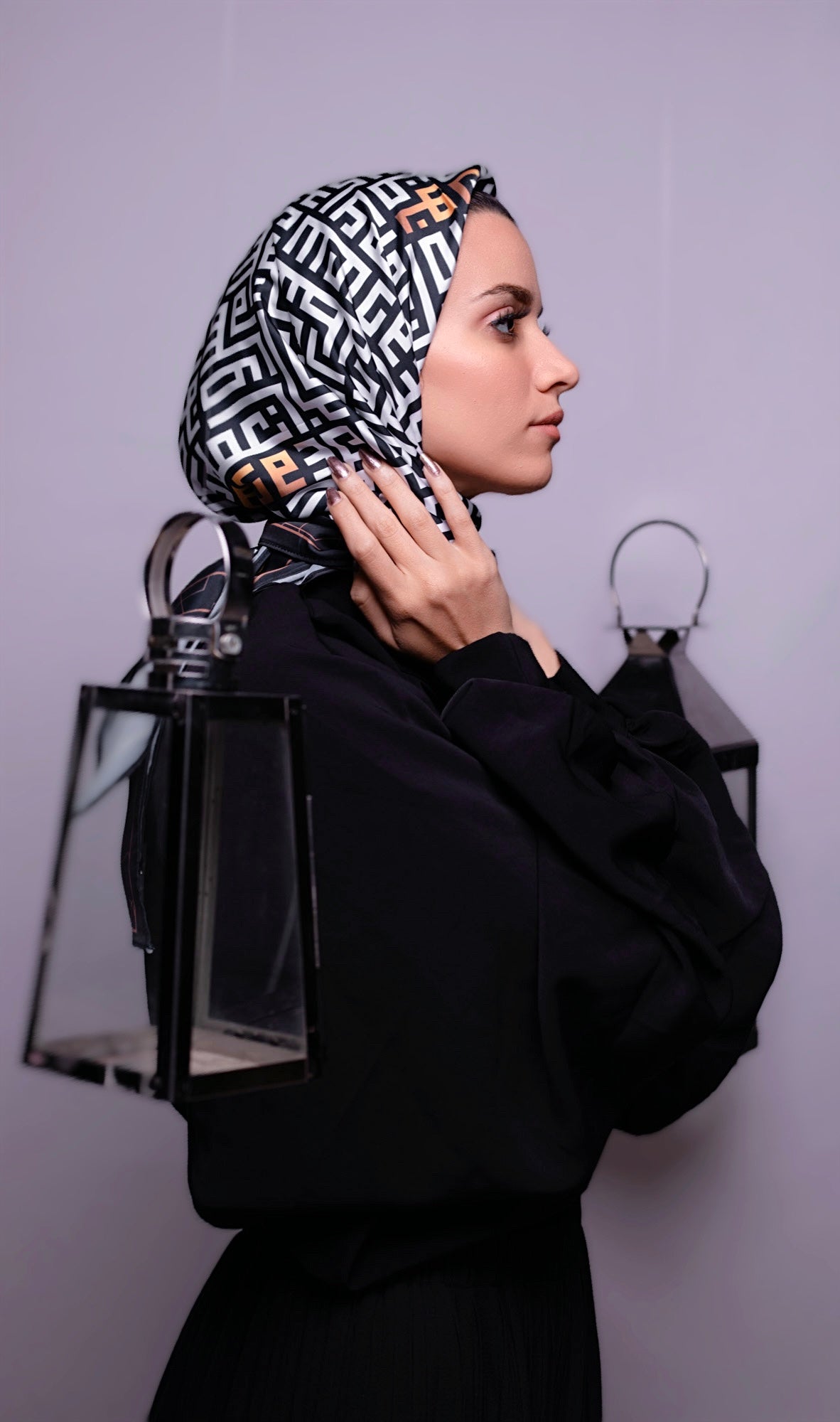 Arabic-Inspired Scarf by The Lace Garment - black-kufic ||