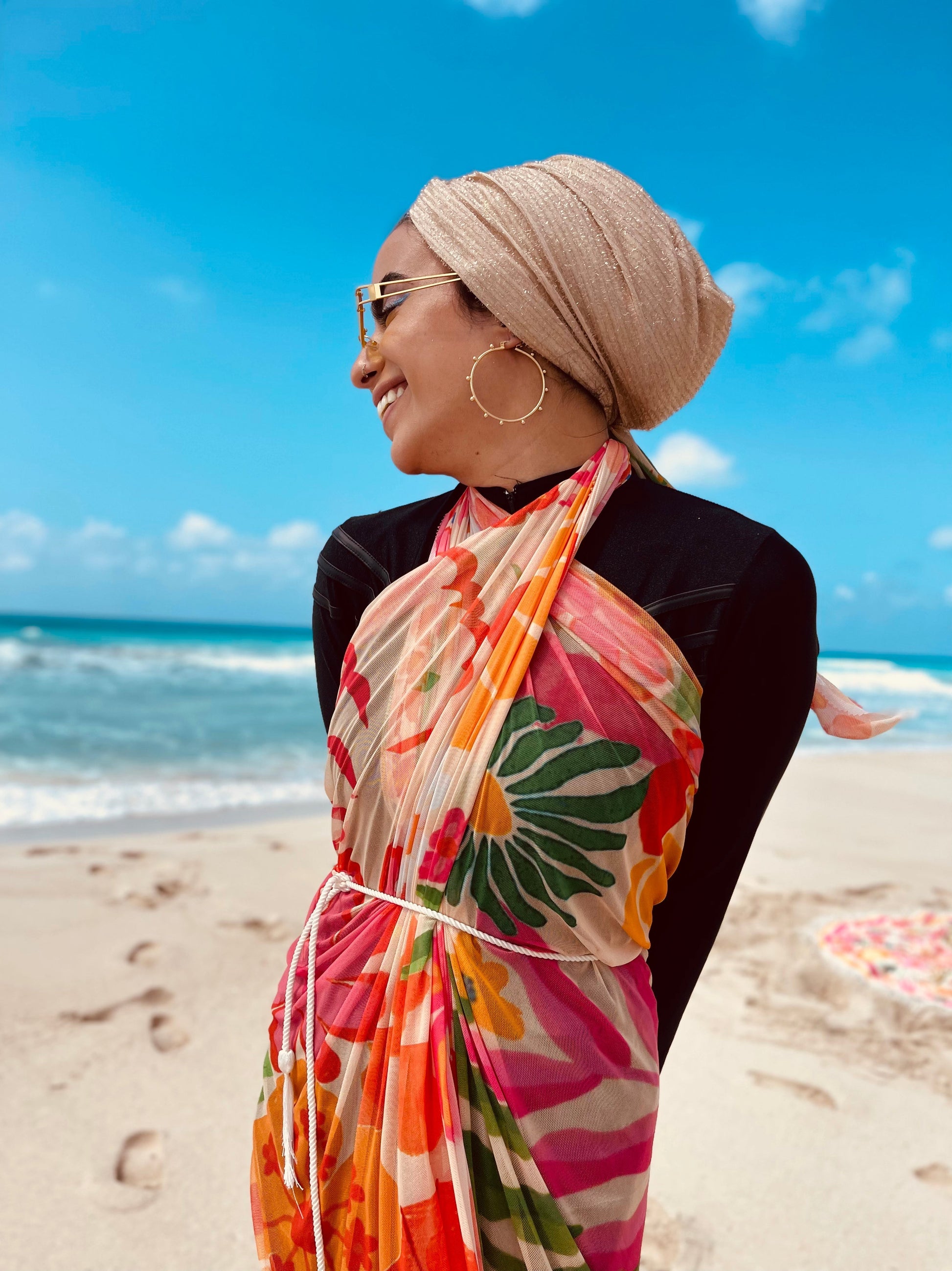 TLG Beach Coverup in Stretch Tulle, Vibrant and Modest, Approximately 59x79 inches